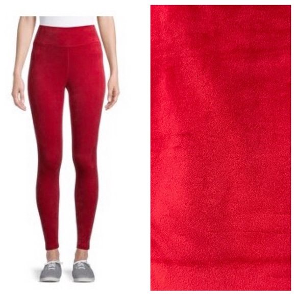 🆕 No Boundaries Super Plush Santa Red Velour Leggings - Picture 1 of 5